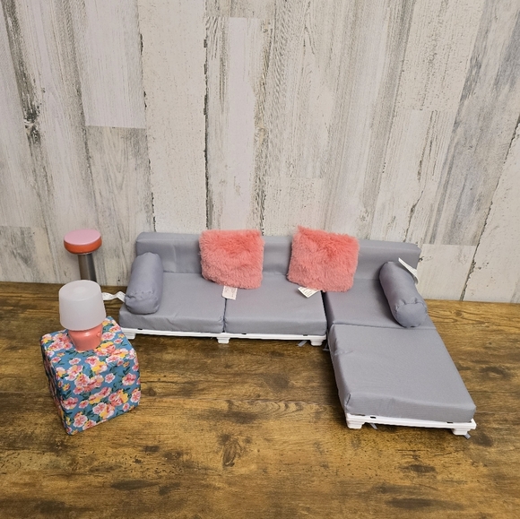 Dolls Furniture Gray and Pink Sectional Sofa Set With Pillows Unbranded - Picture 1 of 14